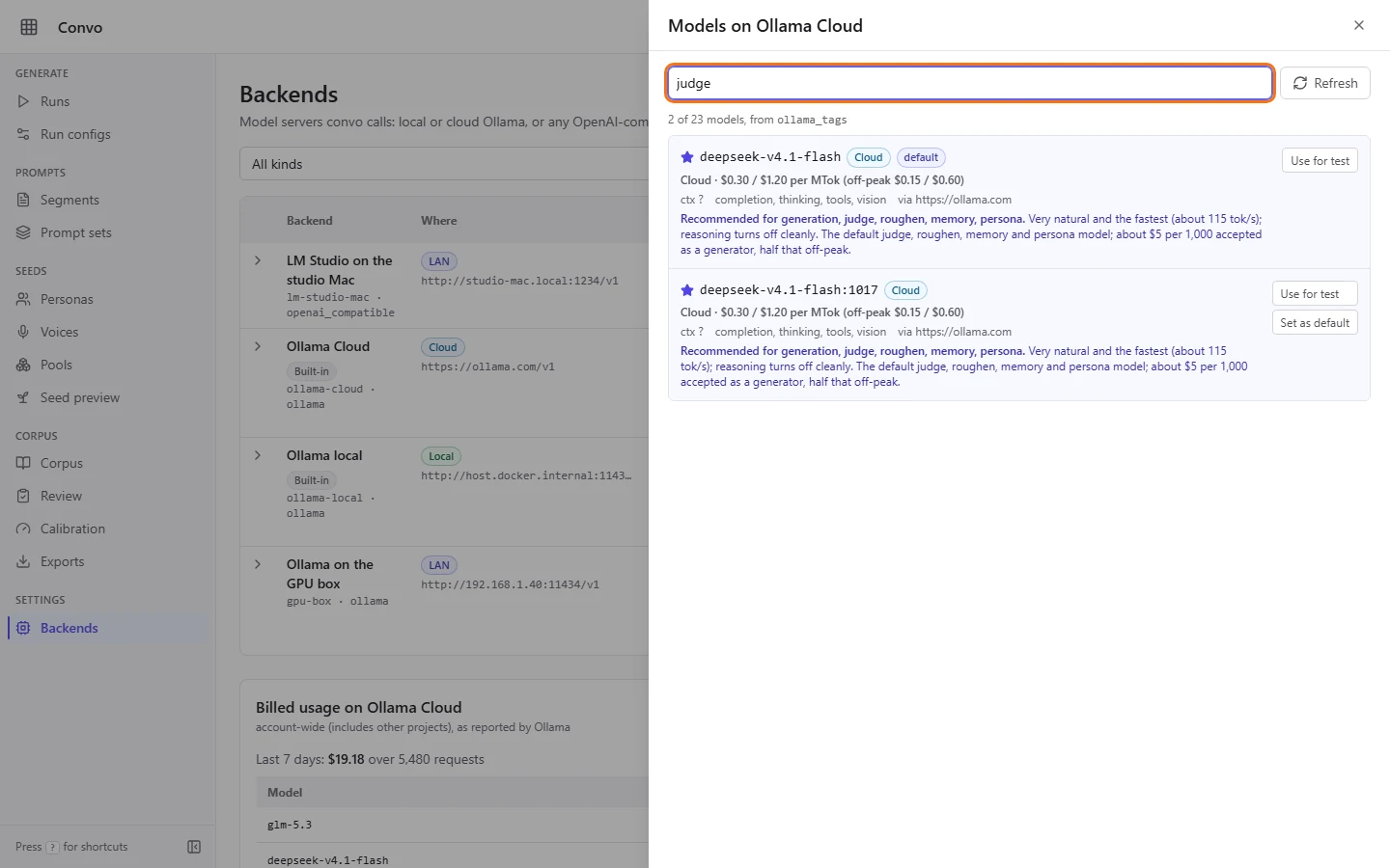 The model list filtered by a search
