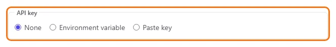 The API key choices, with None selected