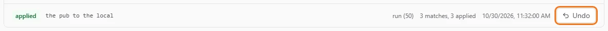 An applied batch in Edit history with its Undo button