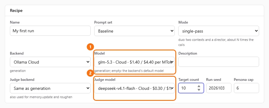 A new run config with the default models filled in