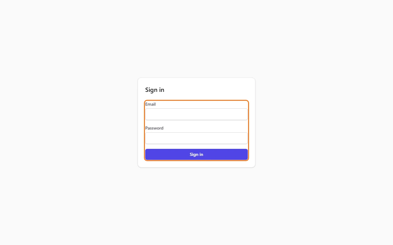 The Sign in page with Email and Password fields