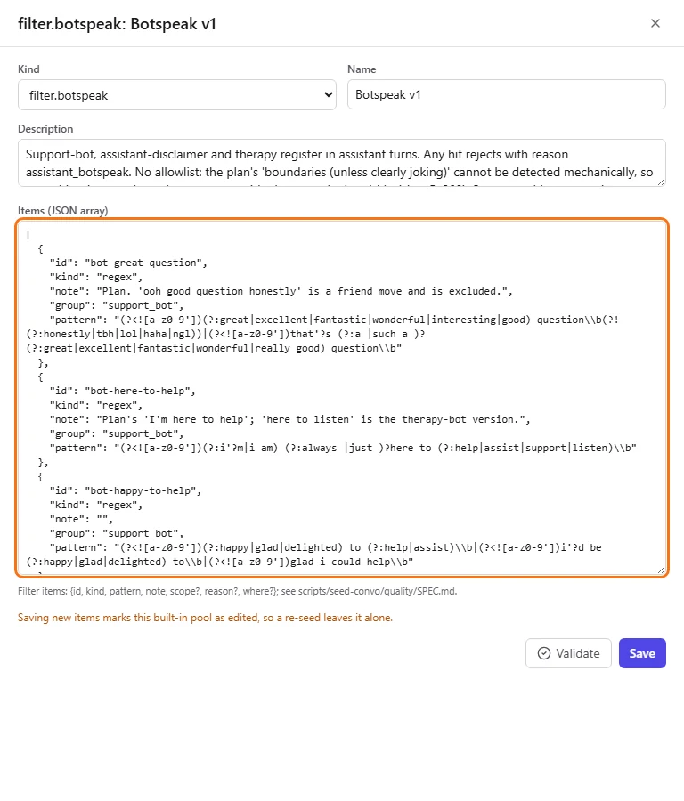 The filter.botspeak pool open in the editor