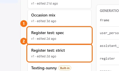 The prompt set list with the two Register test sets
