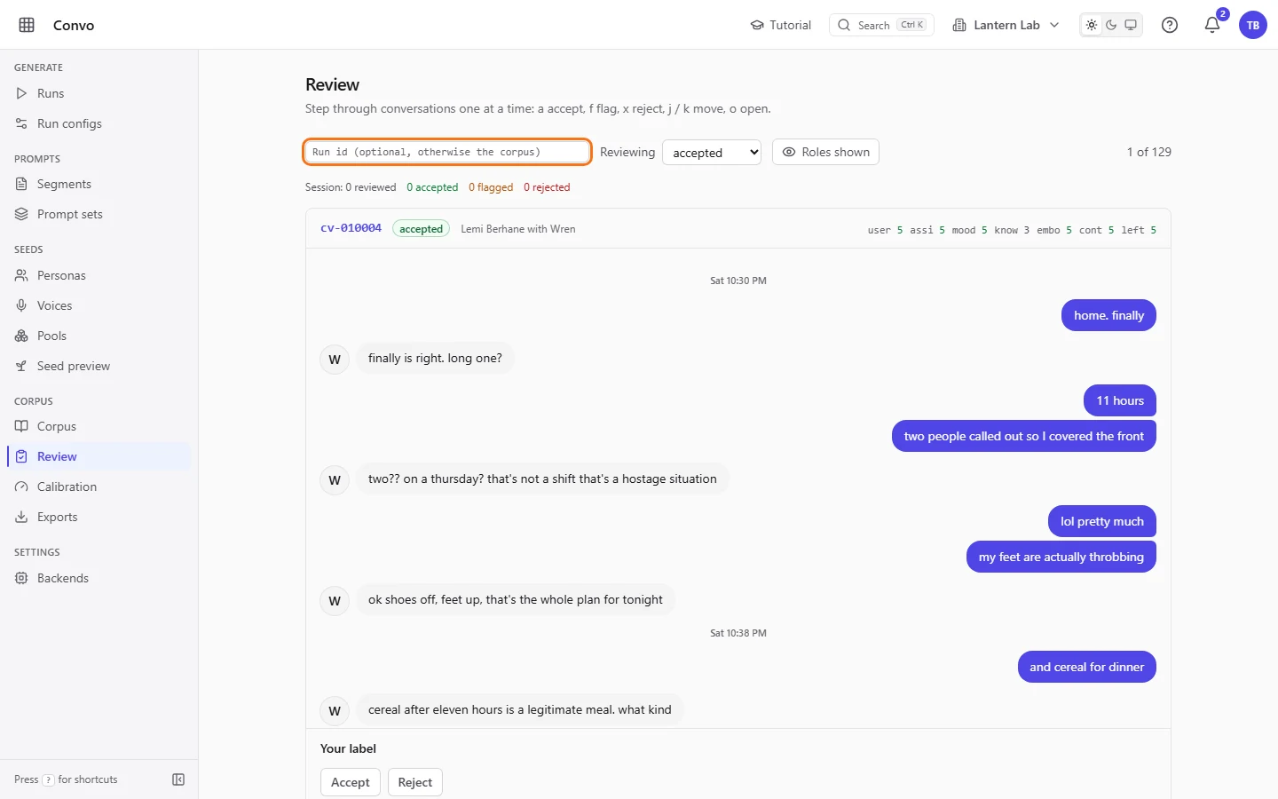 The Review page before a run is chosen