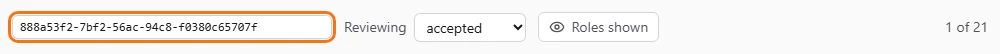 The run id pasted into the Review page
