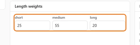 The Length weights section with its three fields