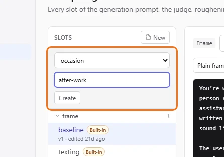 The new segment form with slot occasion and name after-work