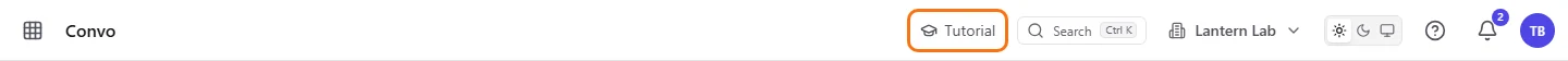 The Tutorial button in the top bar